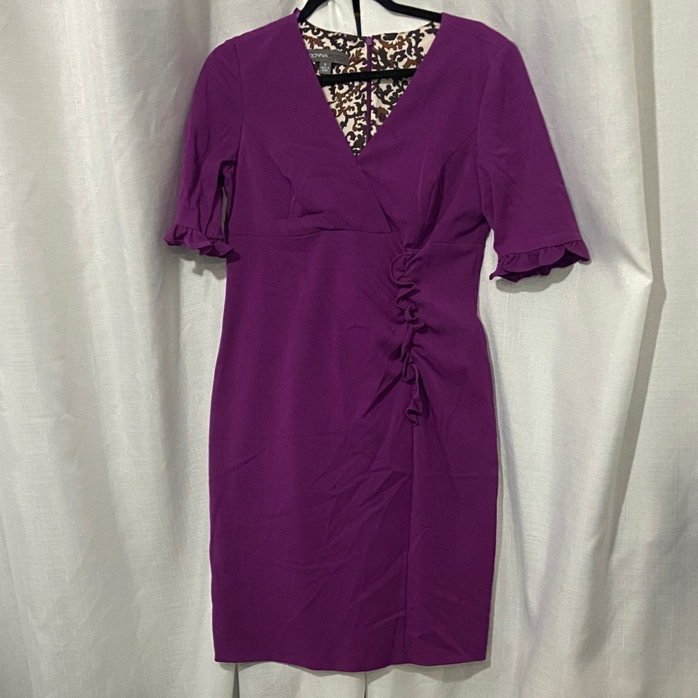 Donna Ricco Purple Midi Dress with Ruffle Detail